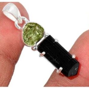 Black Tourmaline & Moldavite 925 Pendant